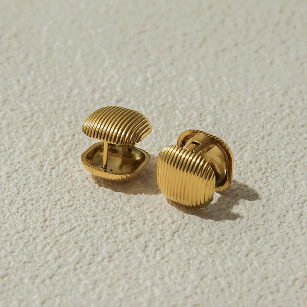 Gold-Toned Ribbed Statement Stud Earrings