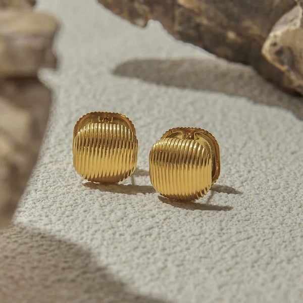 Gold-Toned Ribbed Statement Stud Earrings