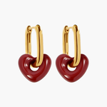 Gold-Toned Hoop Earrings with Red Heart