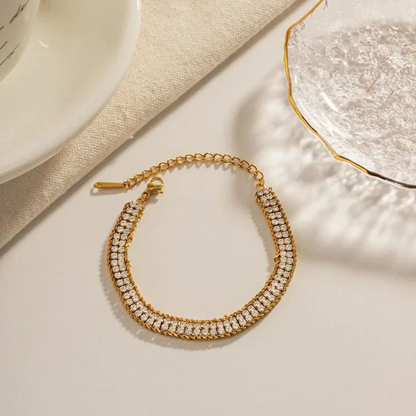 Double Layer Gold-Toned Zirconia Bracelet