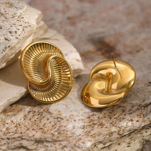 Gold-Toned Spiral Ribbed Stud Earrings